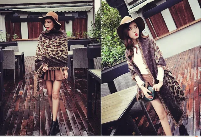 Beige Brown Knitted Leopard Print Scarve 11