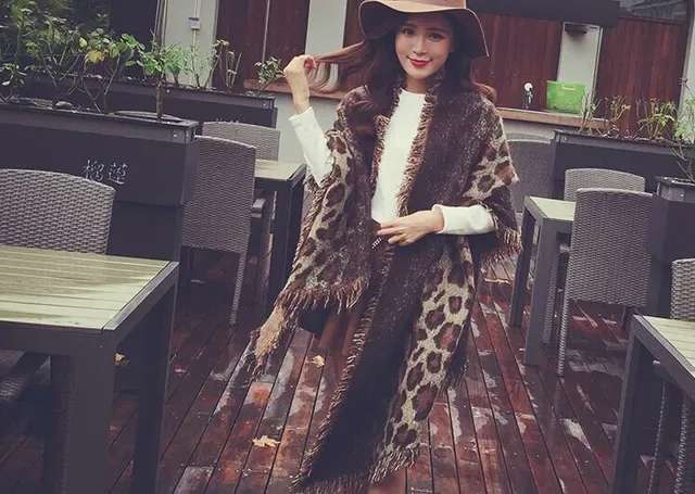Beige Brown Knitted Leopard Print Scarve 12