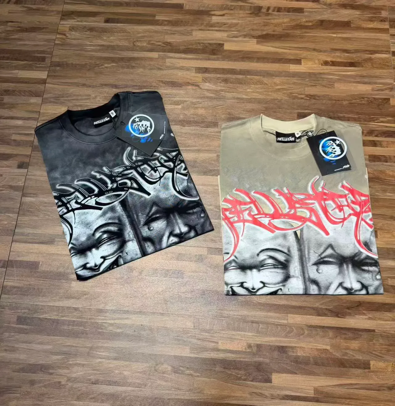 Beige Distressed Graphic Print Dual-Sided Art T-Shirt 6