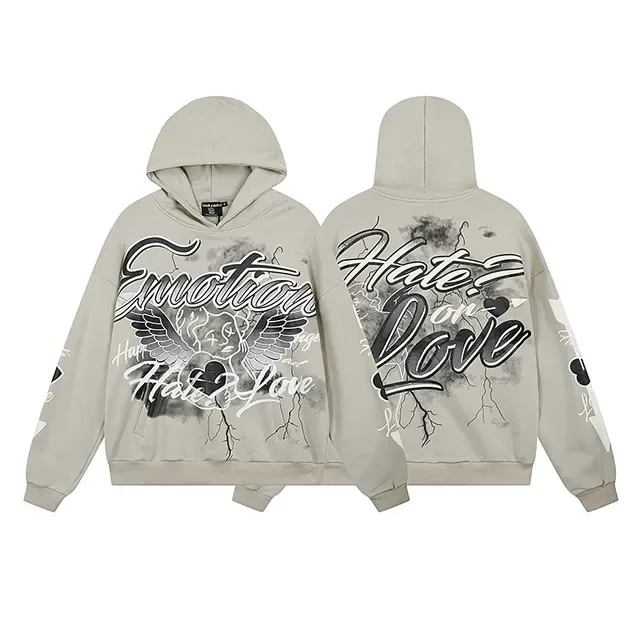Beige Multicolor Graphic-Print Oversized Fit Hoodie 8