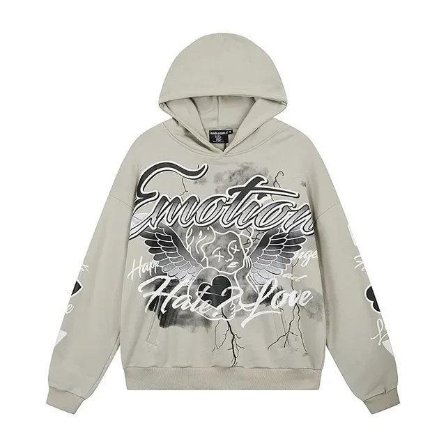 Beige Multicolor Graphic-Print Oversized Fit Hoodie 9