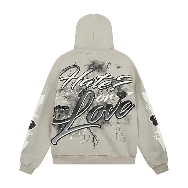 Beige Multicolor Graphic-Print Oversized Fit Hoodie 10
