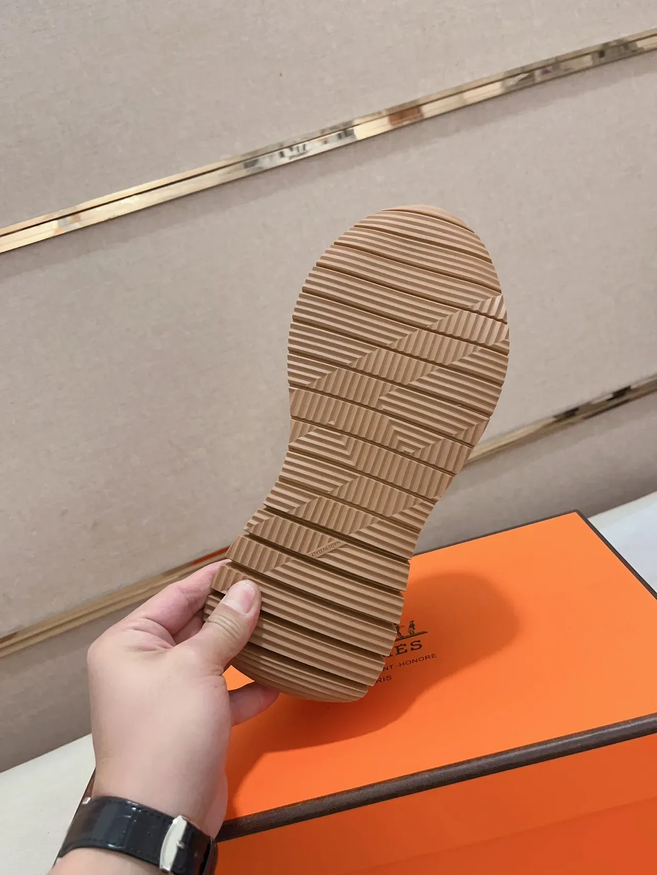 Beige Orange Low-Top Suede-and-Mesh Upper Sneakers 2