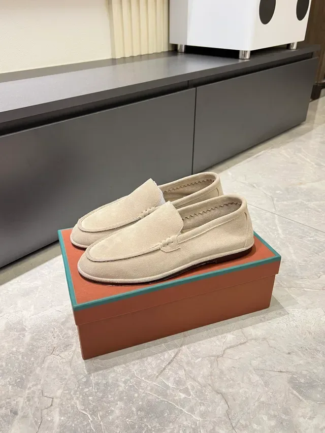 Beige Suede Moc-Toe Saddle Strap Loafers 4