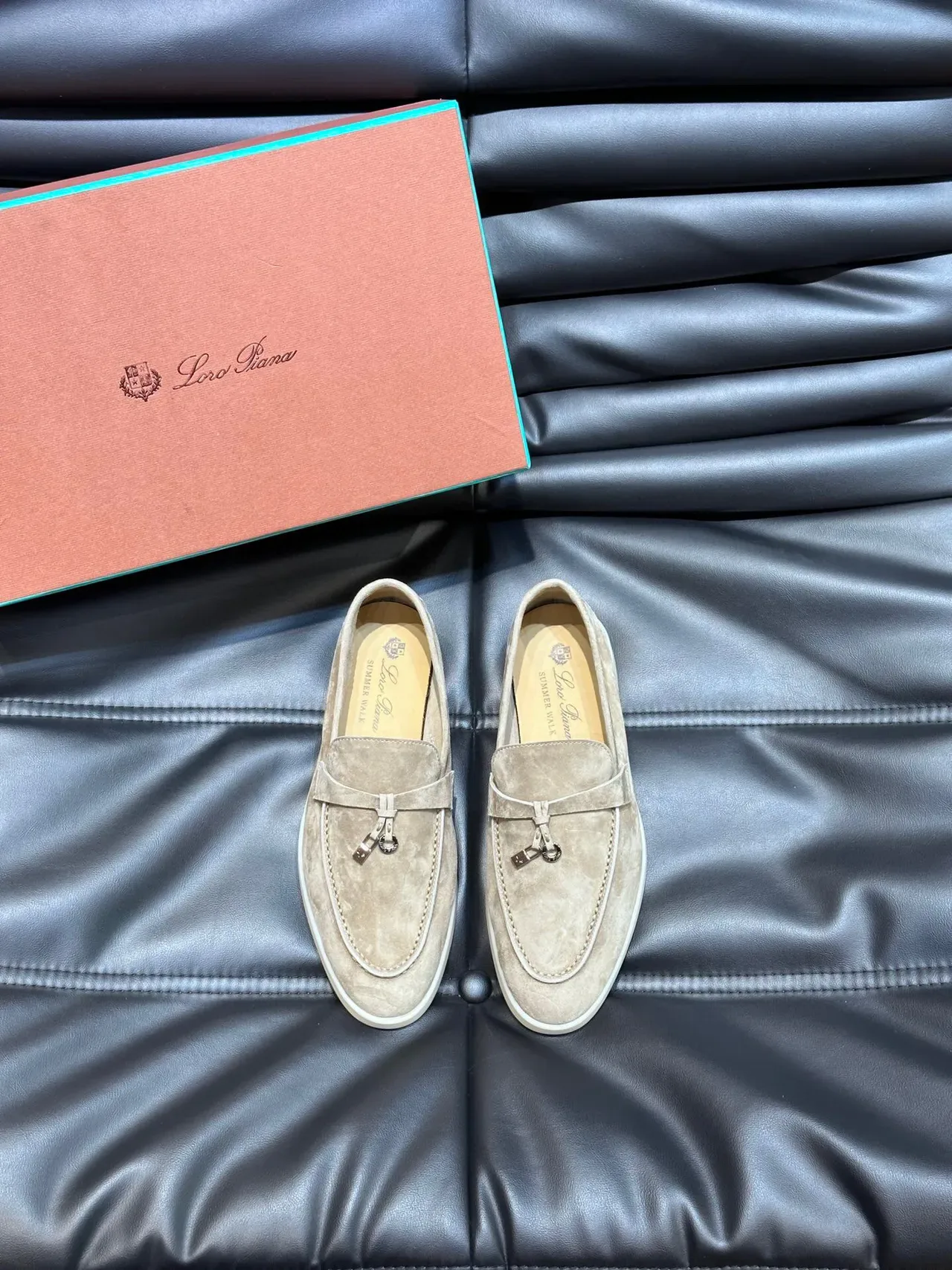 Beige Suede Tassel Strap Loafers 2