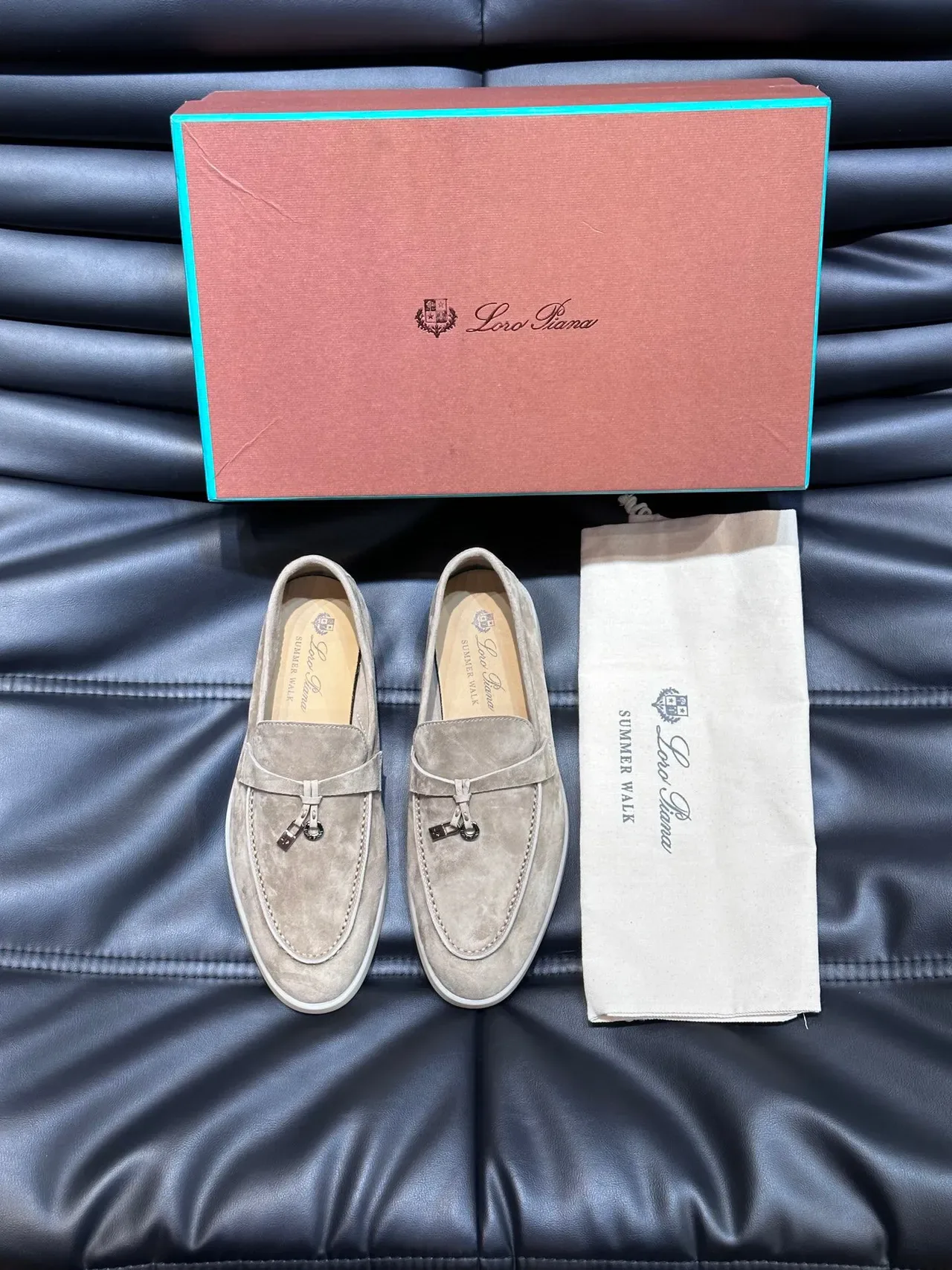 Beige Suede Tassel Strap Loafers 4