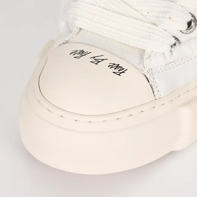 Beige White Canvas Upper Frayed Edge Detailing Sneakers 5