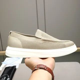 米色白色针织一脚蹬乐福鞋