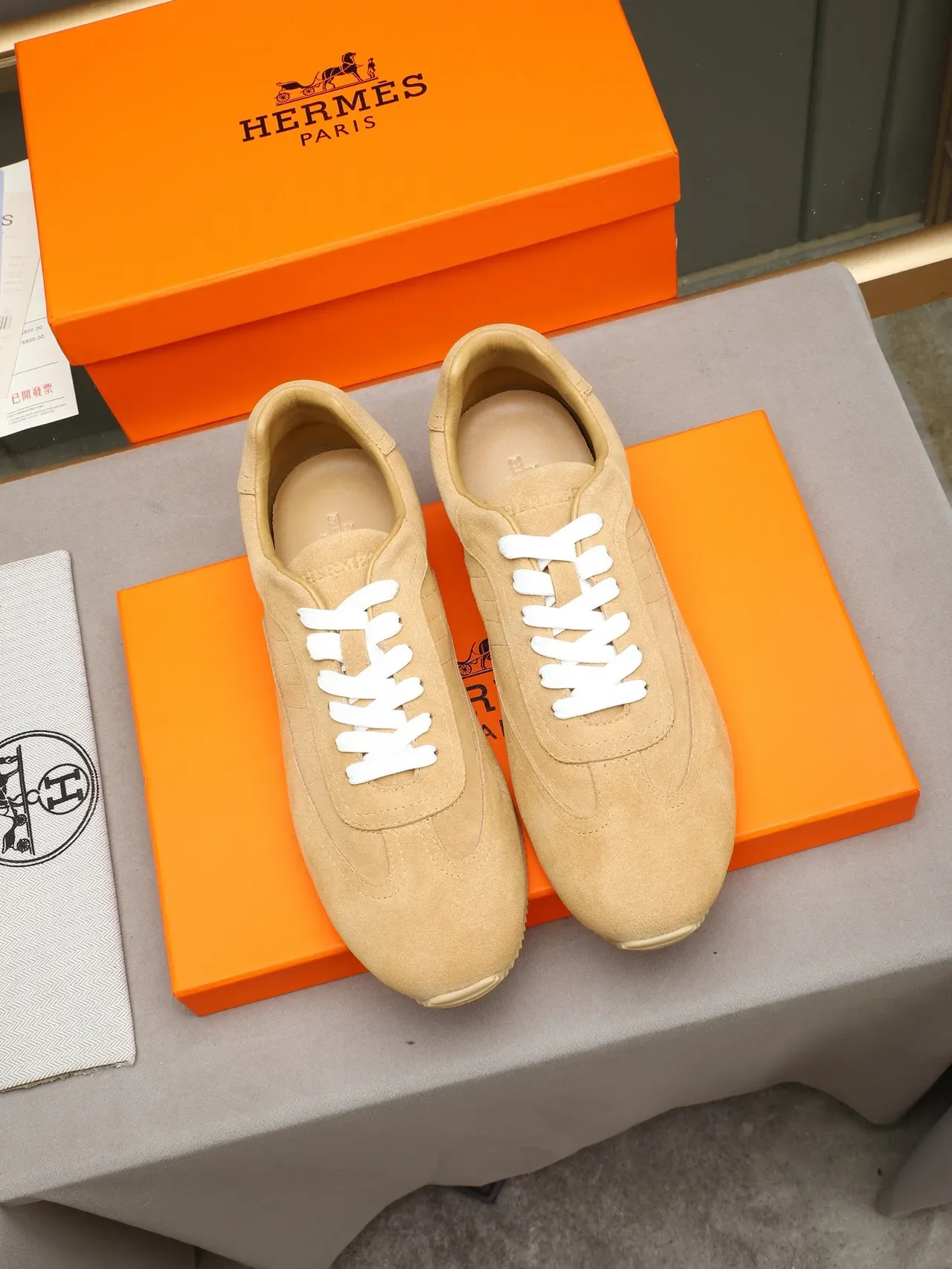 Beige White Suede Upper Laces Sneakers 2