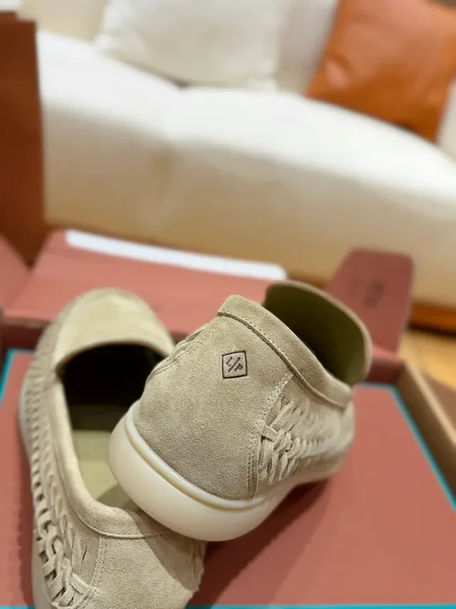 Beige Woven Suede Moc-Toe Slip-On Loafers 3