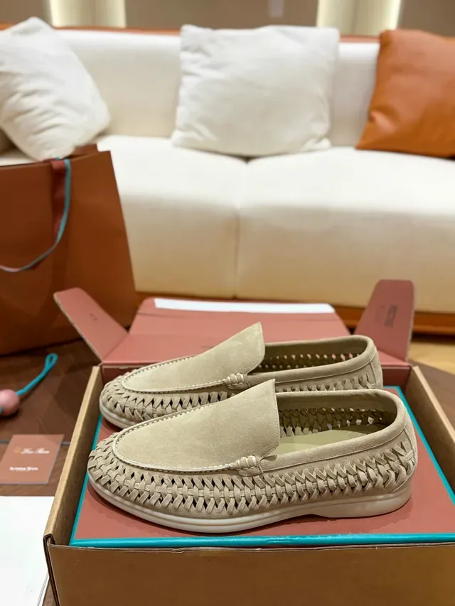 Beige Woven Suede Moc-Toe Slip-On Loafers 4