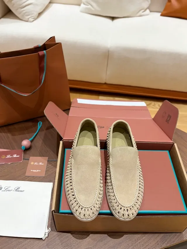 Beige Woven Suede Moc-Toe Slip-On Loafers 5