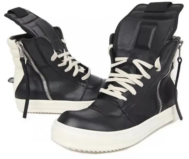 Black and Cream High-Top Zipper Platform Lifestyle Sneakers 4