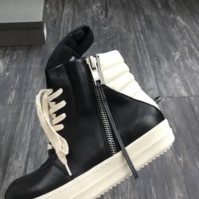 Black and Cream High-Top Zipper Platform Lifestyle Sneakers 5