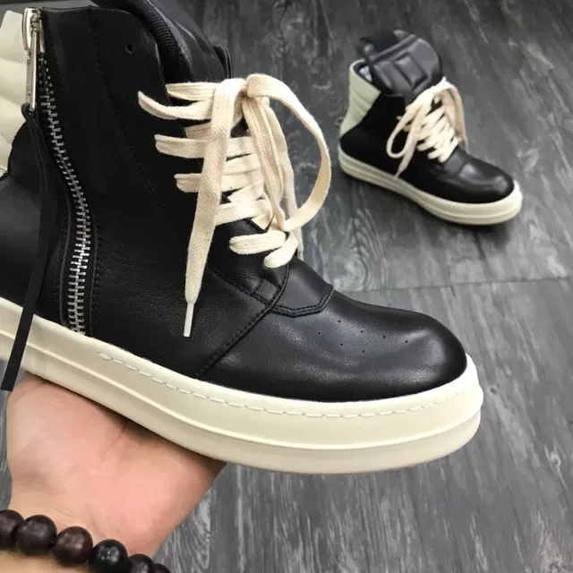 Black and Cream High-Top Zipper Platform Lifestyle Sneakers 6