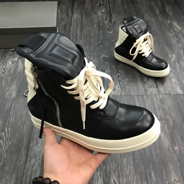 Black and Cream High-Top Zipper Platform Lifestyle Sneakers 7