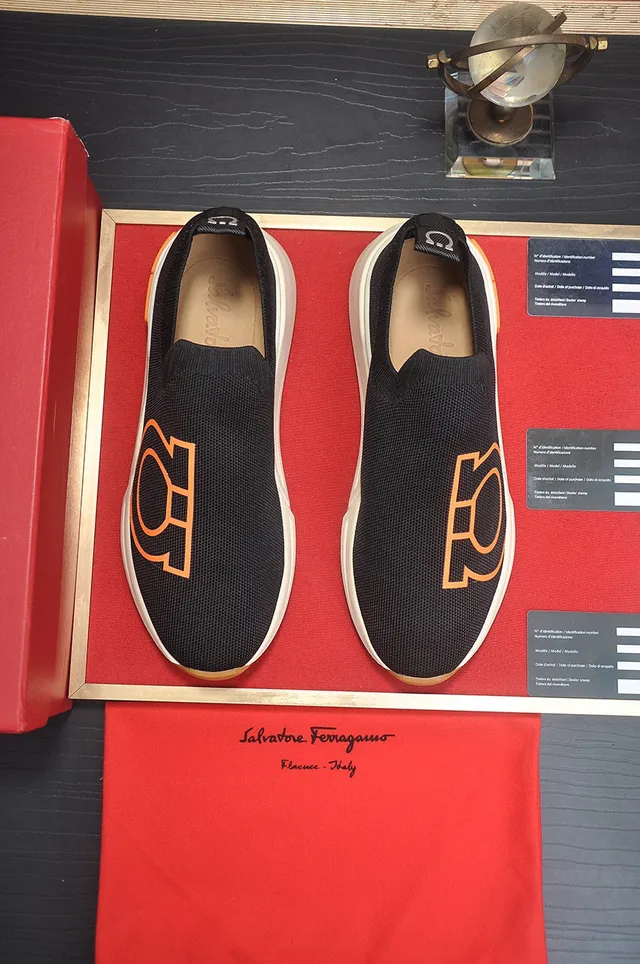 Black and Orange Graphic Logo Slip-On Lifestyle Sneakers 2