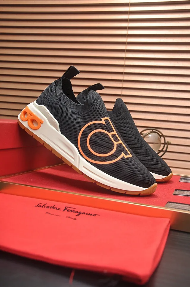 Black and Orange Graphic Logo Slip-On Lifestyle Sneakers 3