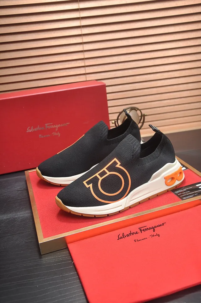 Black and Orange Graphic Logo Slip-On Lifestyle Sneakers 4