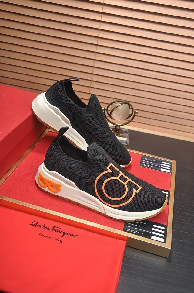 Black and Orange Graphic Logo Slip-On Lifestyle Sneakers 6