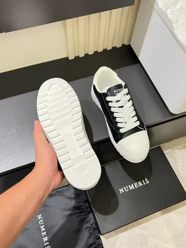 Black and White Cap-Toe Platform Lifestyle Sneakers 4