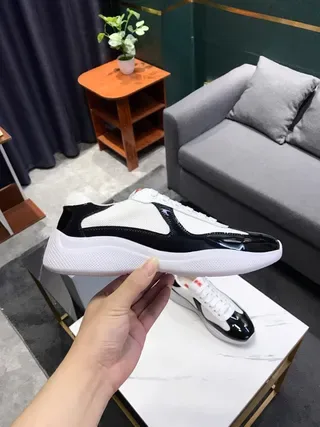 Black and White Contrast Patent Leather Mesh Platform Lifestyle Sneakers 5