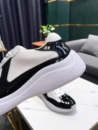 Black and White Contrast Patent Leather Mesh Platform Lifestyle Sneakers 9