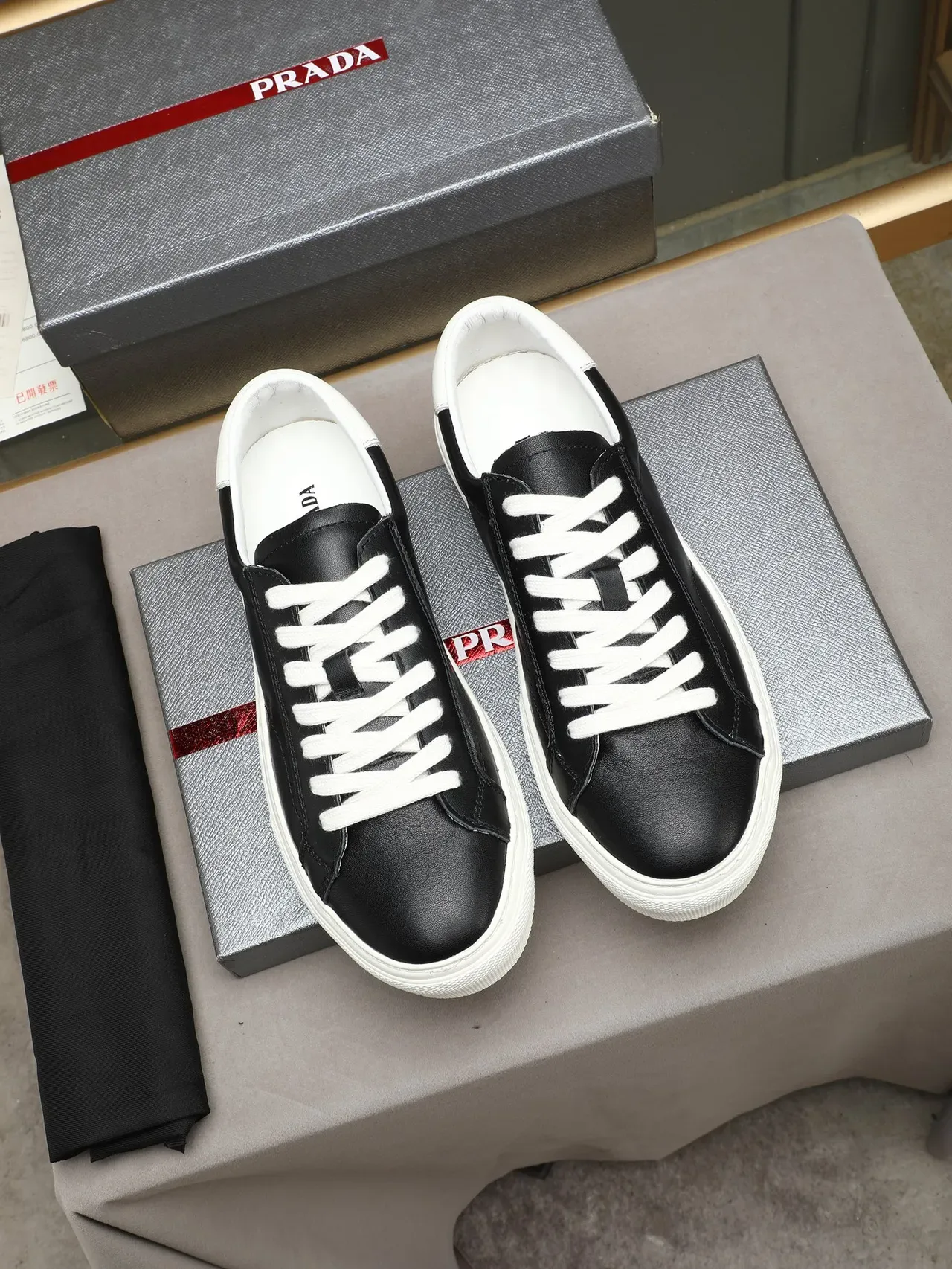 Black and White Leather Low-Top Sneaker 2
