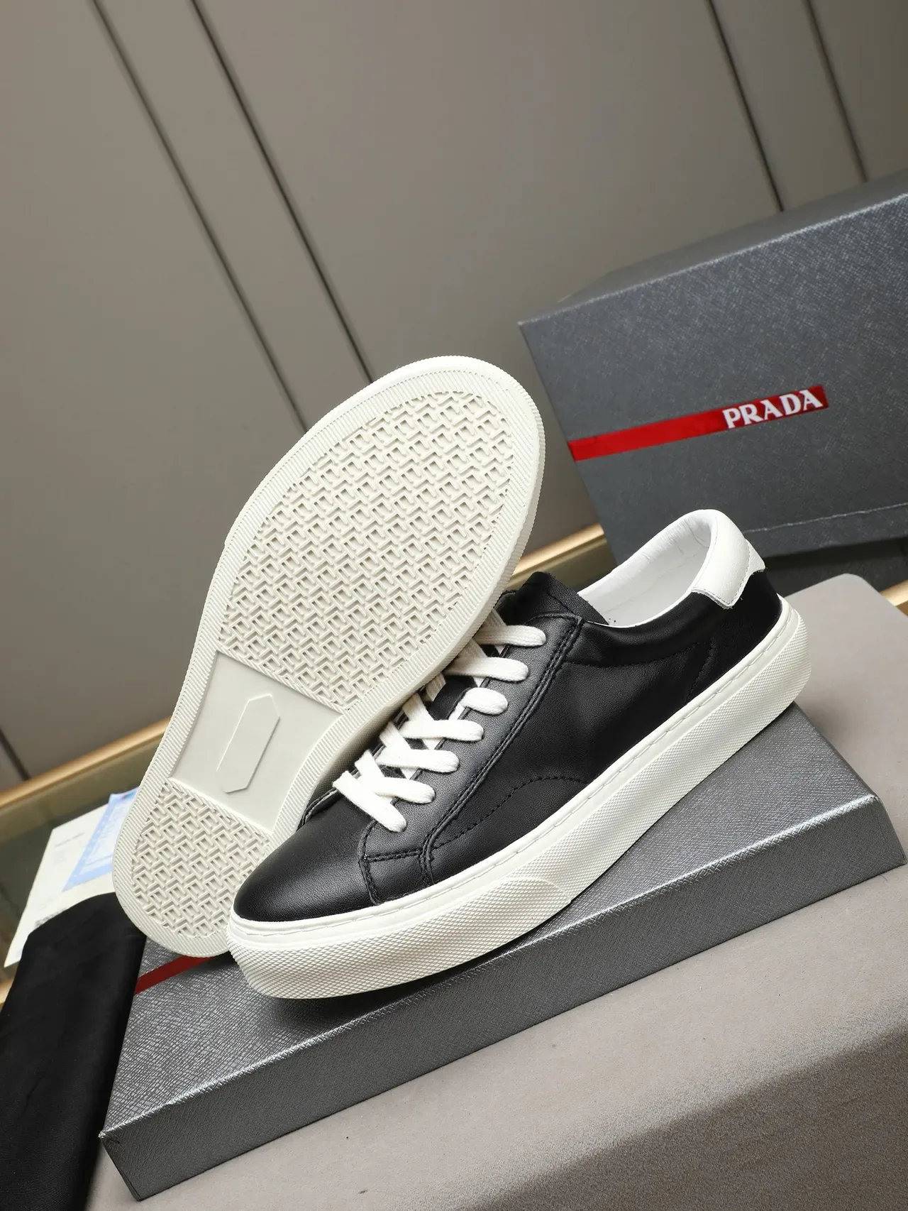 Black and White Leather Low-Top Sneaker 4