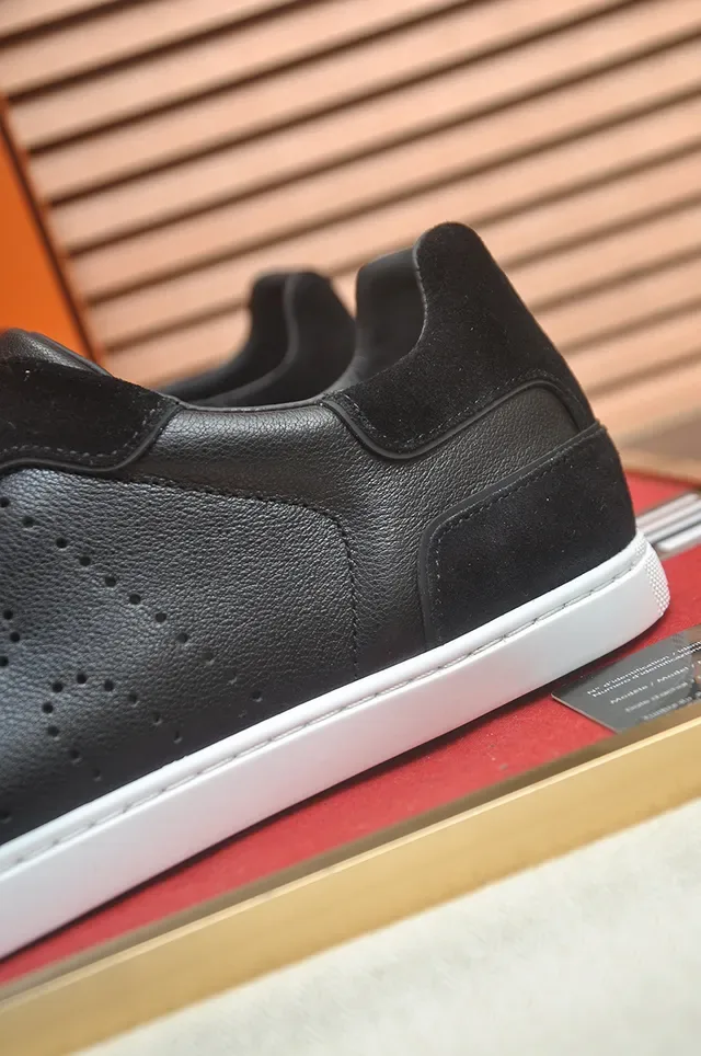 Black and White Perforated Leather Suede Low-Top Lifestyle Sneakers 2