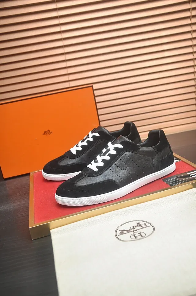 Black and White Perforated Leather Suede Low-Top Lifestyle Sneakers 4