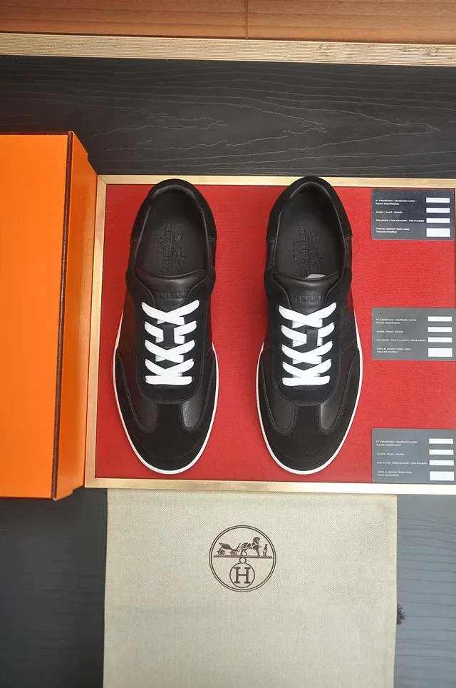 Black and White Perforated Leather Suede Low-Top Lifestyle Sneakers 5