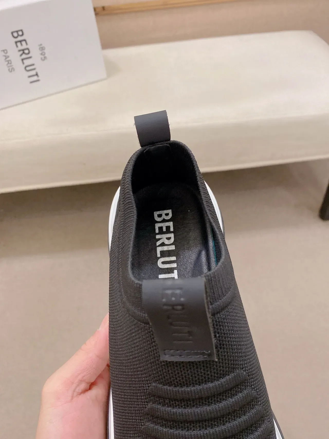 Black and White Slip-On Knit Sneaker 4