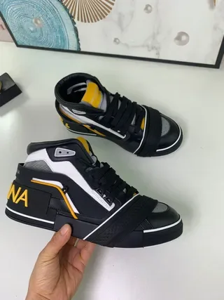 Black and Yellow Contrast-Panel High-Top Lifestyle Sneakers 8