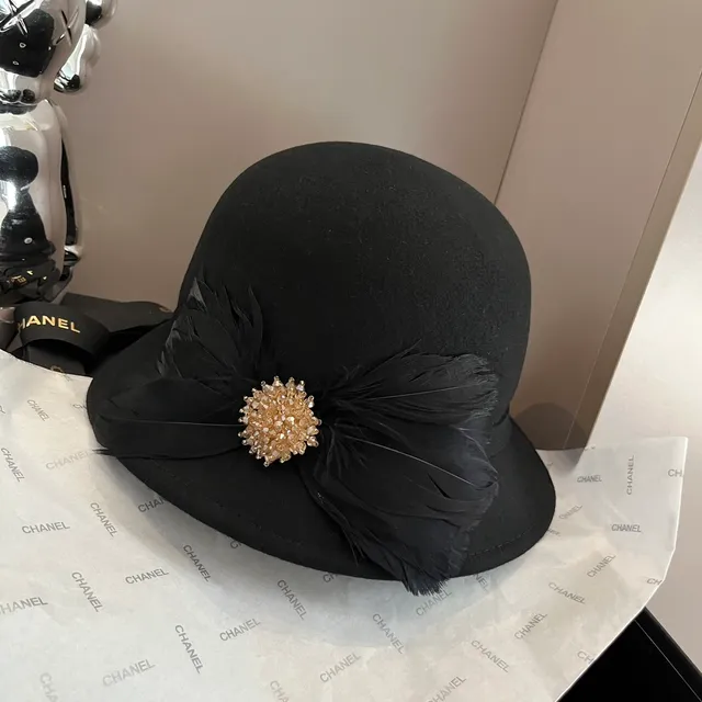 Black Beige Felt Construction Feather Accent Fedora 2