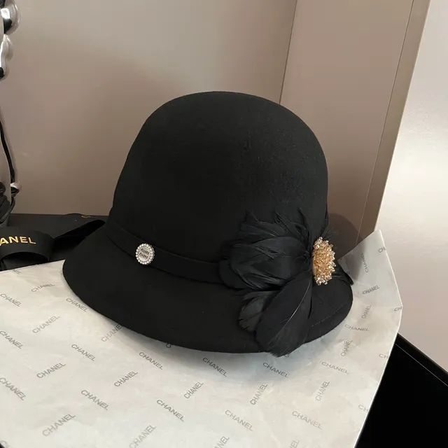Black Beige Felt Construction Feather Accent Fedora 3