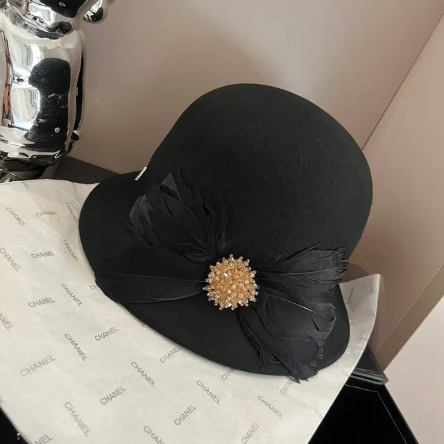 Black Beige Felt Construction Feather Accent Fedora 4