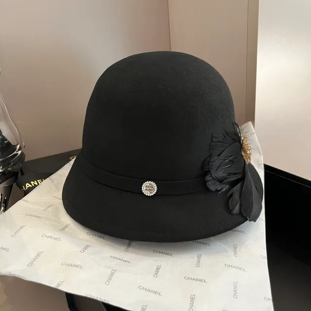 Black Beige Felt Construction Feather Accent Fedora 6