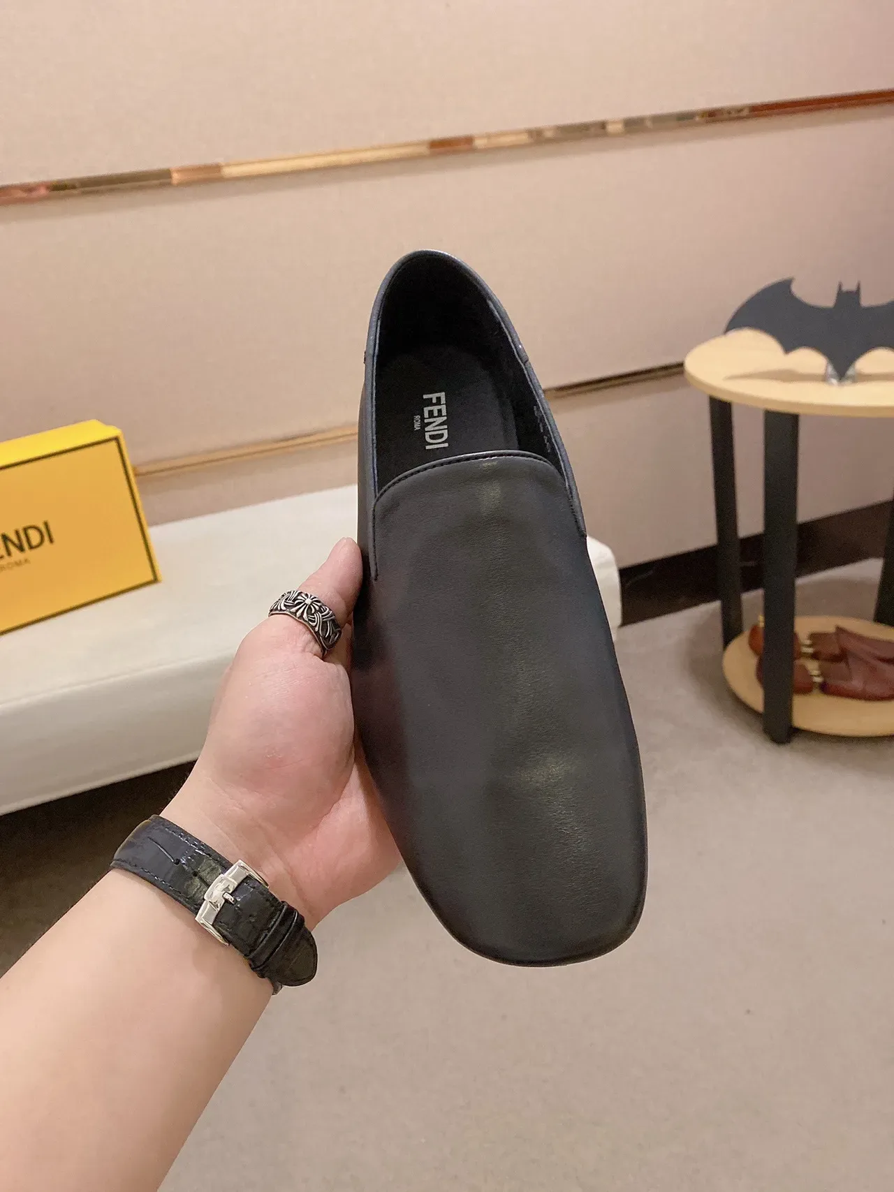 Black Beige Smooth Leather Slip-On Loafer 8