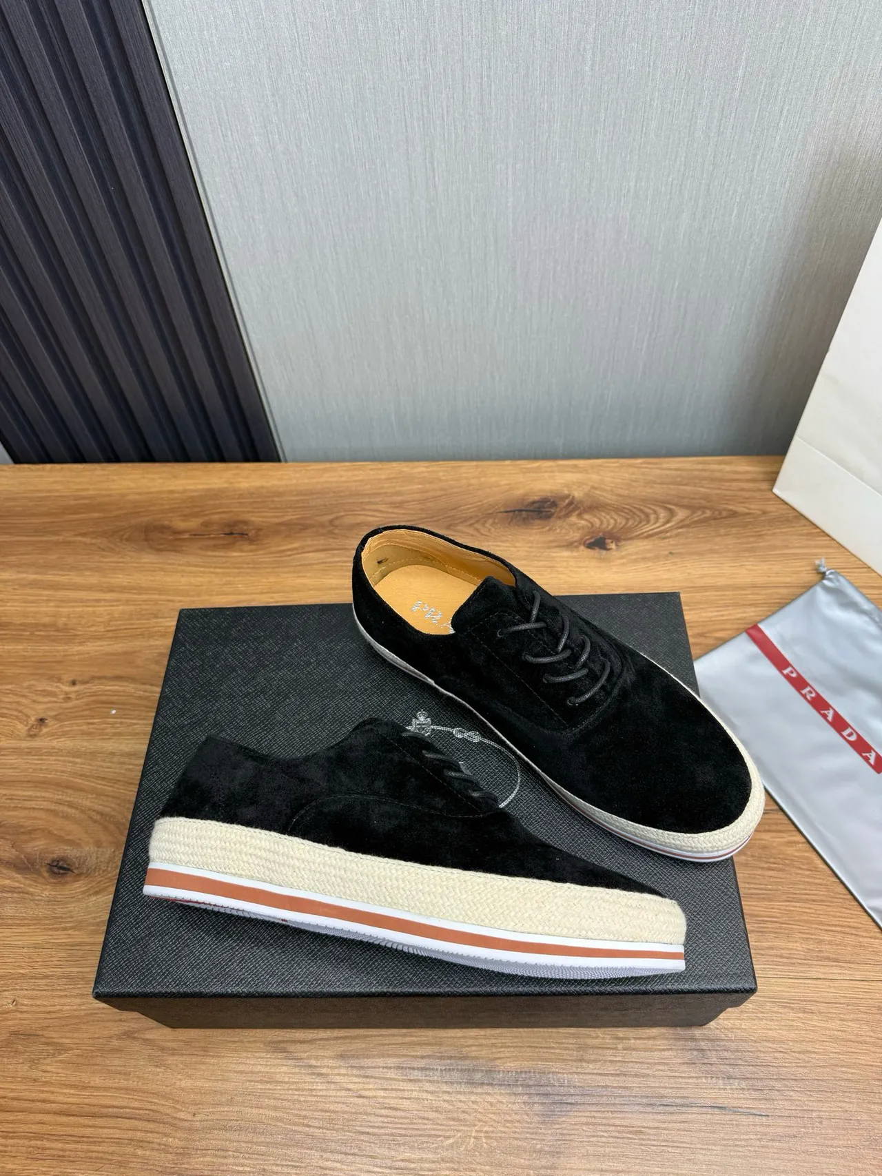 Black Beige Suede Upper Espadrille Jute-Wrapped Sole Boat Shoes 5