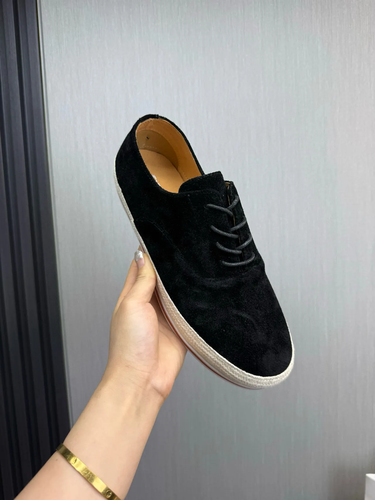 Black Beige Suede Upper Espadrille Jute-Wrapped Sole Boat Shoes 7
