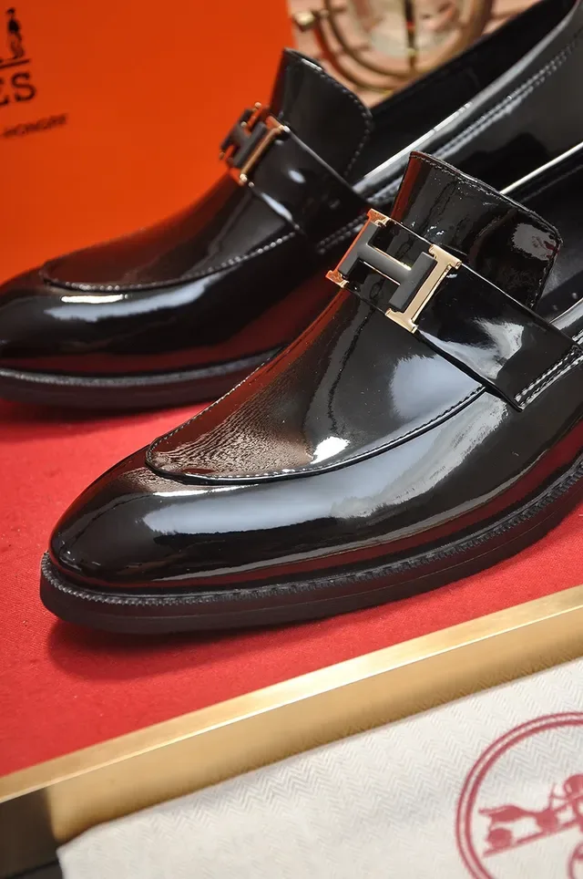 Black Brown Glossy Patent Leather Mixed-Material Upper Loafer 2