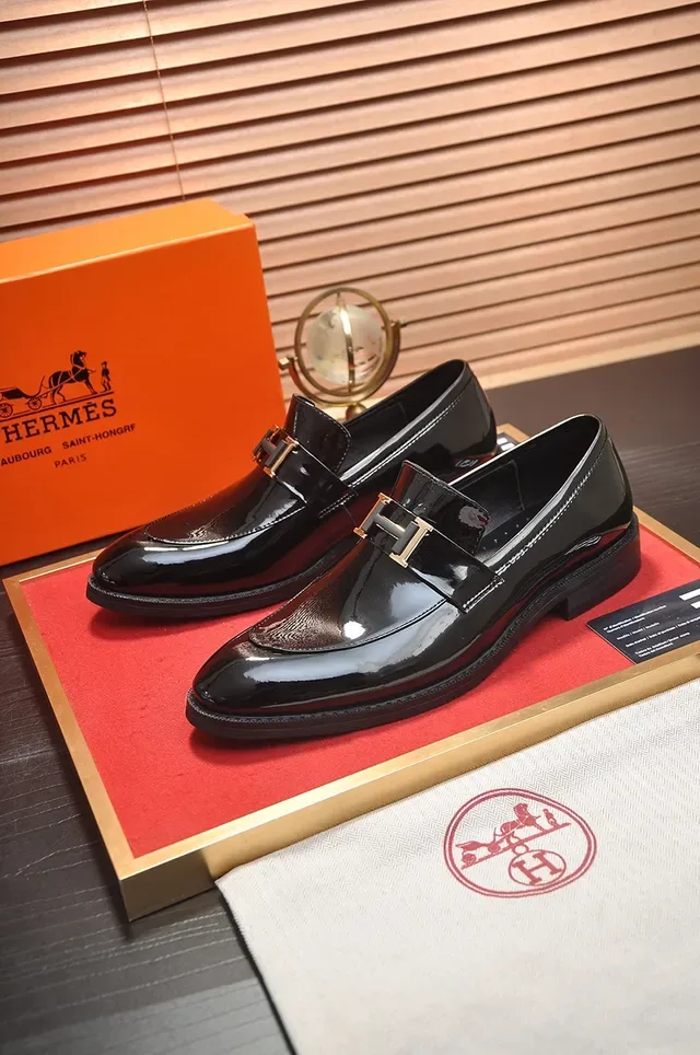 Black Brown Glossy Patent Leather Mixed-Material Upper Loafer 4