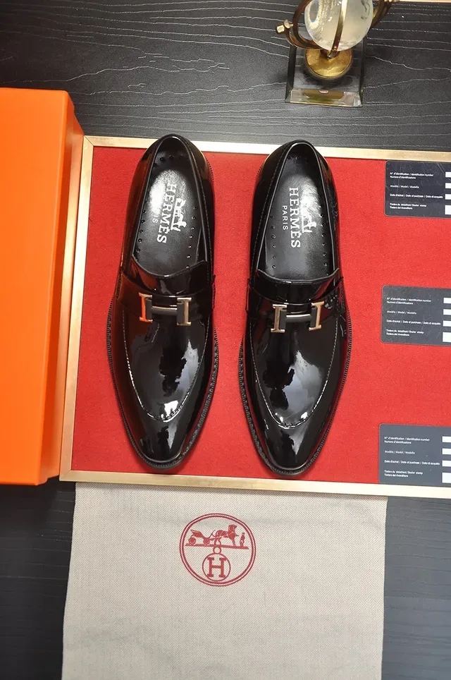 Black Brown Glossy Patent Leather Mixed-Material Upper Loafer 5