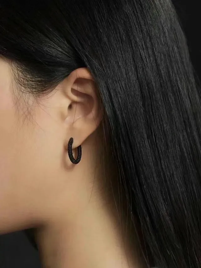 Black Gold Beaded Hoop Earrings 2