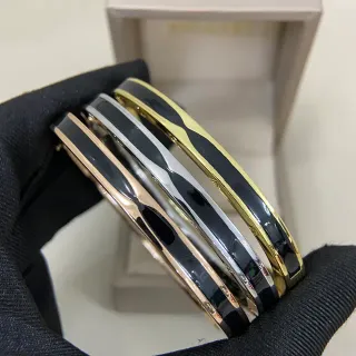 Negro Oro Brillante Esmalte Inlay Pulido Multi-Tono Metal Rims Pulsera