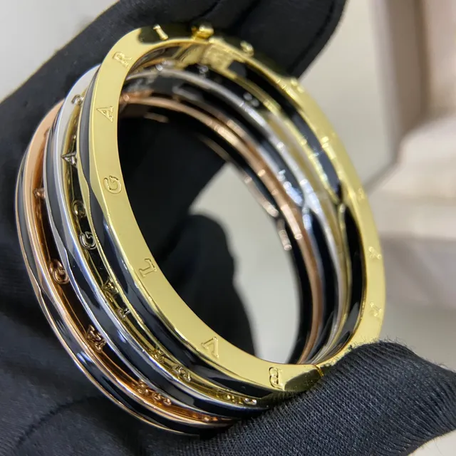 Black Gold Glossy Enamel Inlay Polished Multi-Tone Metal Rims Bracelet 2