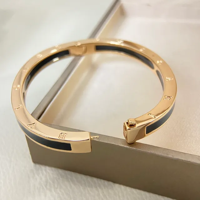Black Gold Glossy Enamel Inlay Polished Multi-Tone Metal Rims Bracelet 3