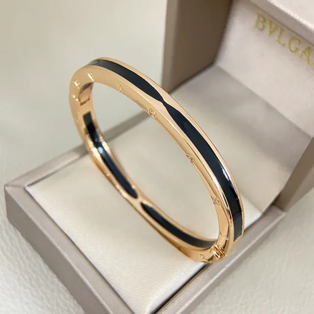 Black Gold Glossy Enamel Inlay Polished Multi-Tone Metal Rims Bracelet 4