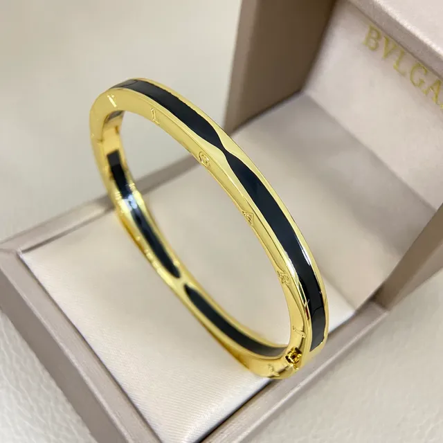Black Gold Glossy Enamel Inlay Polished Multi-Tone Metal Rims Bracelet 5